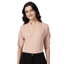 Top Formal Polymoss Feminino Nude com Gola Band