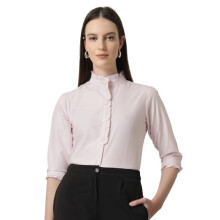Camisa Rosa Feminina Style Quotient Com Mangas 3/4 e Franja Frontal