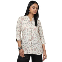 Soch Dames Beige Linnen Bloemenprint Tuniek