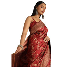 Soch Kvinnor Maroon Tussar Blommig Tryck Saree