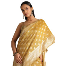 Soch Kvinnor Guld Tussar Vävdesign Saree Med Zari Väv