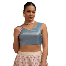 Blusa Padded Chevron em Tussar Azul Turquesa para Mulheres Soch