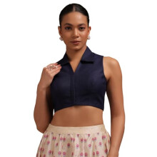 Blusa Sem Mangas de Linho Sólido Soch para Mulheres (Blcnsld00717_Azul Marinho 38)