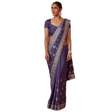 Soch Kvinnor Lavendel Fendy Georgette Broderad Saree Med Stenar