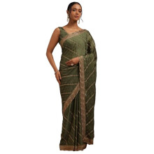 Soch Kvinnor Oliv Fendy Chiffon Smyckad Saree Med Stenar
