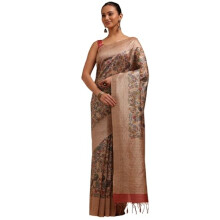 Soch Dam Beige Chanderi Kalamkari Saree med Trådarbeten
