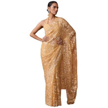 Soch Kvinnor Gul Georgette Broderad Saree