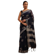 Soch Kvinno Navy Blue Chanderi Warli Saree Med Trådarbete