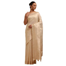 Soch Kvinno Cream Linne Vevd Design Saree