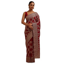 Soch Kvinnors Magenta Georgette Broderad Saree Med Zari