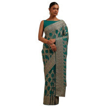 Soch Damkvin Turkosblå Georgette Broderad Saree Med Zari