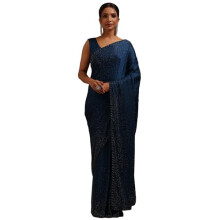 Soch Damernas Blå Crepe Saree med Stenarbete