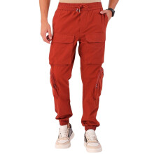 The Indian Garage Co Heren Regular Fit Effen Mid-Rise Elastische Cargos Verbrand Oranje