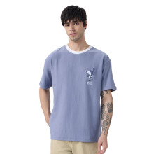 The Souled Store Peanuts: T-Shirts Azuis Bordados de Algodão Oversized para Homens e Meninos