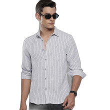 The Indian Garage Co Ανδρικό Slim Fit Ριγέ Casual Πουκάμισο (Γκρι_2XL)