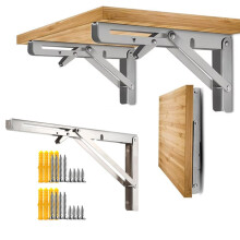 Folding Shelf Brackets 10 Inch Heavy Duty Wall Mounted Foldable Bracket Set with Screws Silver