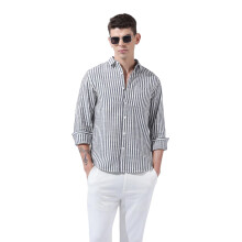 The Indian Garage Co Ανδρικό Slim Fit Ριγέ Πουκάμισο Μακρύ Μανίκι (Ναυτικό Μπλε_2XL)