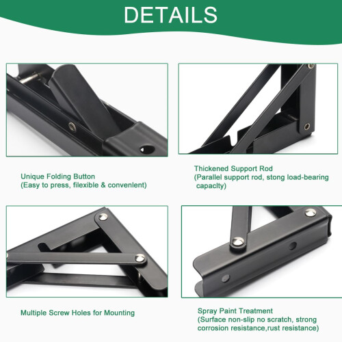 Folding Shelf Brackets 10 Inch Heavy Duty Wall Mounted Foldable Bracket Set with Screws Silver 2