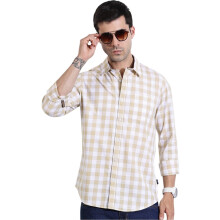 Camisas Thomas Scott Masculinas | Manga Longa | 100% Algodão | Ajuste Regular | Estampado Xadrez | Bege