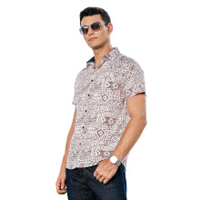 Camisa Thomas Scott Masculina | Estampa Total | Colarinho Aberto | 100% Algodão | Manga Curta (Tamanhos Grandes) Vermelho