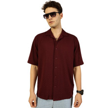 Thomas Scott Mænd Camp Krave Halv Ærmer Tekstureret Casual Skjorte (Ts1615_Rødvin, Xl)