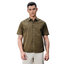 Camisa Casual Thomas Scott Masculina | Manga Curta | Gola Larga | Algodão Premium | Ajuste Slim (Ts1603_Mehandi_L)