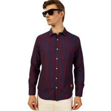 Thomas Scott Herre Slim Fit 100% Bomulds Langærmet Stribet Casual Skjorte (Ntss01_Lilla, M)