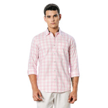 Camisa de Homem Thomas Scott | Manga Longa | 100% Algodão | Ajuste Regular | Xadrez | Colarinho Aberto | Rosa