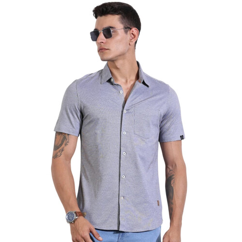 Thomas Scott Ανδρικό Slim Fit Μισό Μανίκι Εκτυπωμένο Πλεκτό Πουκάμισο (Tsk1374_Mαύρο_M)