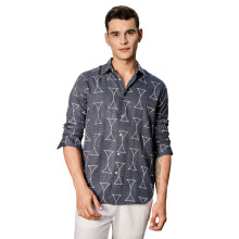Camisa Casual de Manga Longa Bordada para Homens Thomas Scott Azul Marinho