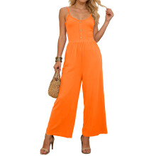 Women Jumpsuits Casual Sleeveless Strap Wide Leg-Yellow XL