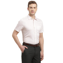 Camisa Formal Slim Fit Bege em Algodão 100% com Impressão Digital de Meio Manga