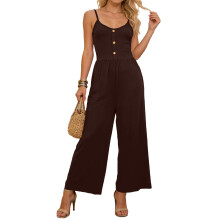 Damen-Jumpsuits, lässig, ärmellos, mit Trägern, weitem-Kaffee S