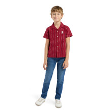U.S. Polo Assn. Kinderen Jongens Rood Ster Gedrukt Camp Kraag Korte Mouwen Casual Katoenen Shirt