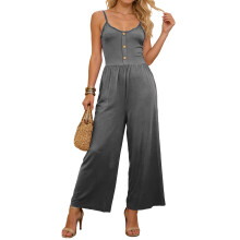 Damen-Jumpsuits, lässig, ärmellos, mit Trägern, weitem-Grau XL