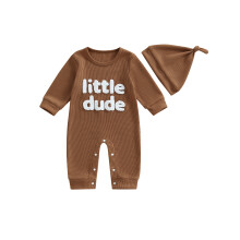 (0-3 Months, Yellow) Tutina neonato a nido d'ape con ricamo lettere, maniche lunghe e cappellino, ideale per l'autunno.