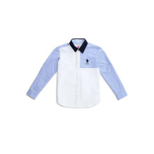 U.S. Polo Assn. Kinderen Jongens Blauwe Gestreepte Kraag Lange Mouw Casual Katoenen Shirt (Uksht1164_ Blauw_9-10 Jaar)