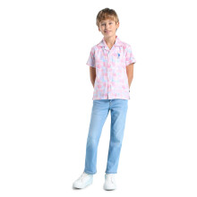 U.S. Polo Assn. Kids Jongens Wit Gedrukt Camp Collar Korte Mouw Casual Katoen Shirt