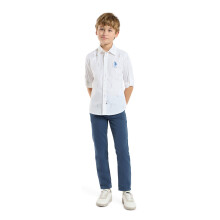 U.S. Polo Assn. Kids Jongens Witte Logo Spread Collar Volledige Mouw Casual Katoenen Shirt