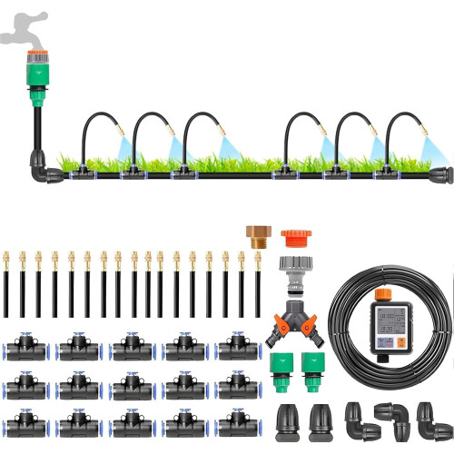 Automatic Drip Irrigation System with Smart Timer, 360 Full Coverage Garden Watering Kit for Patio and Greenhouse, 20m Controller