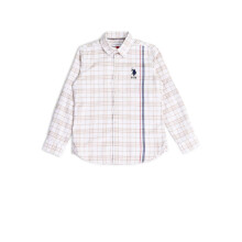 U.S. Polo Assn. Barn Regular Fit Tartan Kollar Bomull Långärmad Casual Skjorta (Uksht1193_Beige_8-9Y)