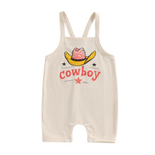(6-12 Months, Red) Combinaison d'été garçon sans manches style western, imprimé lettres, chapeau, voiture, soleil.