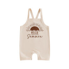 (18-24 Months, Apricot) Combinaison d'été garçon sans manches style western, imprimé lettres, chapeau, voiture, soleil.