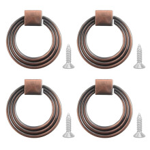 4PCS Vintage Red Bronze Ring Pull Handles for Cabinets and Drawers, Durable Zinc Alloy, Corrosion Resistant
