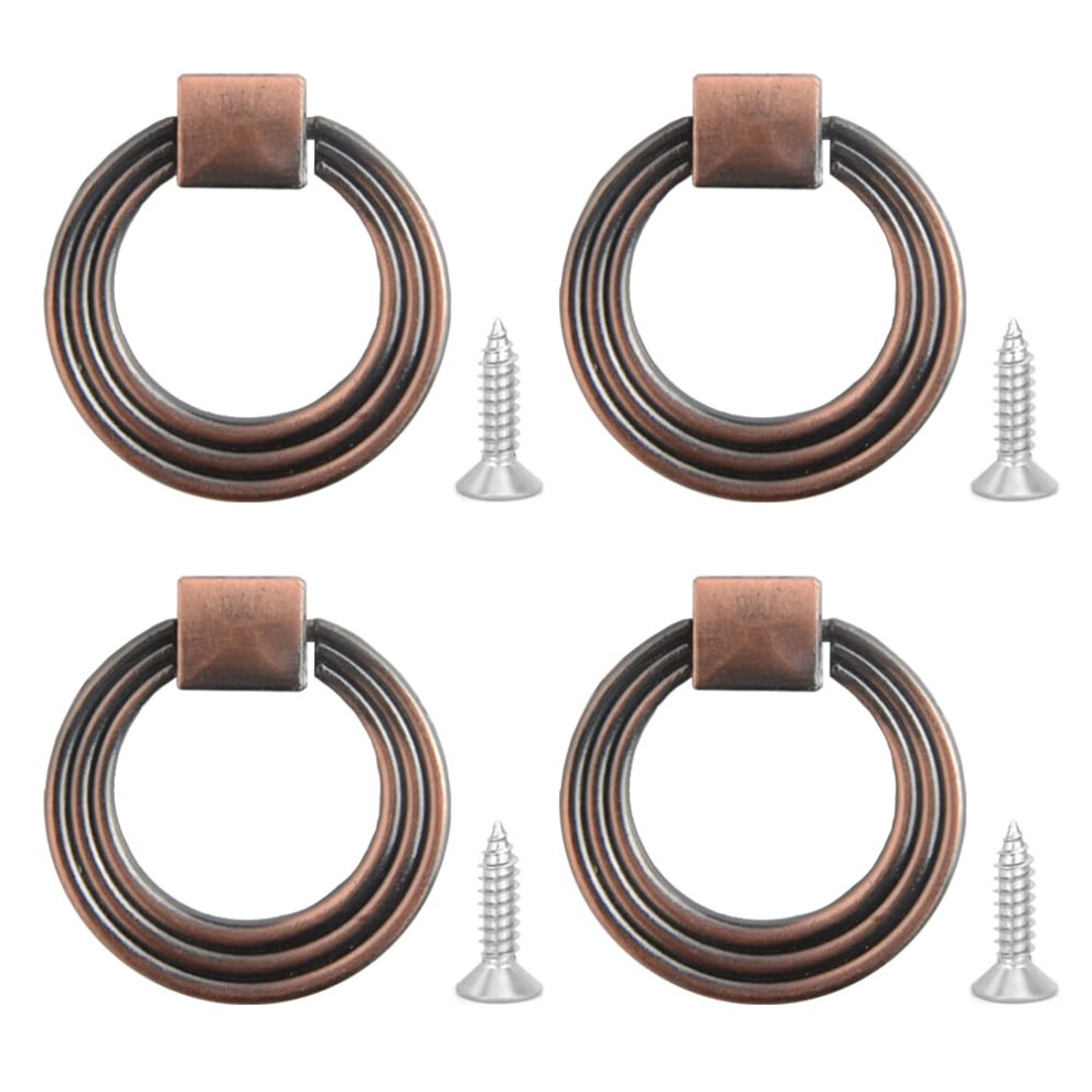 4Pcs Vintage Red Bronze Ring Pull Handles For Cabinets And Drawers, Durable Zinc Alloy, Corrosion Resistant 9092120376166