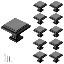 10 Pack Matte Black Cabinet Knobs Set, Square Kitchen Hardware with Easy Installation and Scratch‑Resistant Finish
