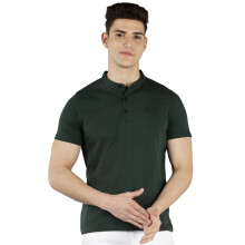 Urbano Fashion Mænds Flaskegrøn Solid Mandarin Krave Slim Fit Kortærmet T-Shirt