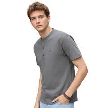 Urbano Fashion Mænds Mørkegrå Slim Fit Mandarin Krave Halv Ærme T-Shirt