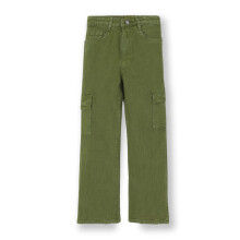 Jeans Cargo Denim Verde Oliva Loose Fit Urbano Juniors Con 6 Tasche Elasticizzati