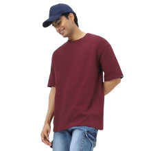 Urbano Fashion Mænds Plomme Tekstureret Rund Hals Oversized Halv Ærme T-Shirt